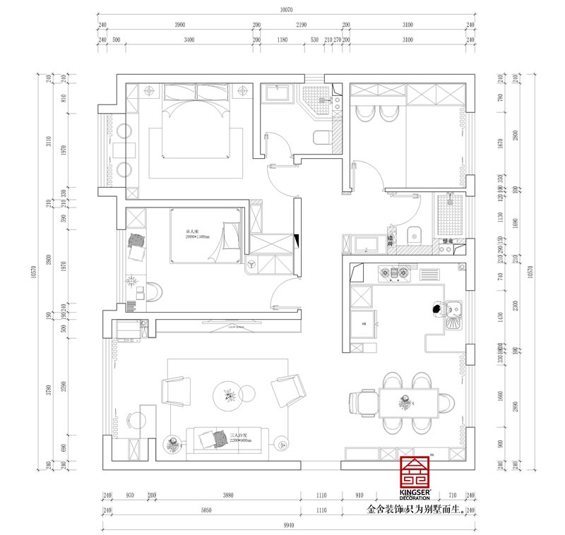 融創(chuàng)中心裝修127平米戶型平面布局圖