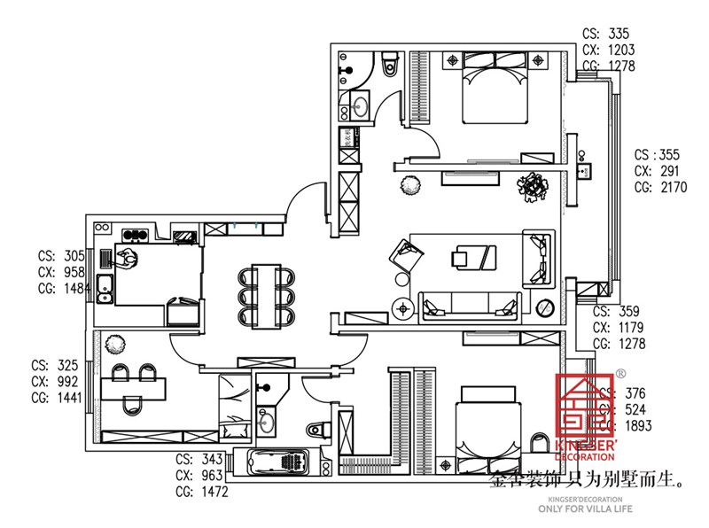 建投十號(hào)院三室二廳一廚兩衛(wèi)戶型平面布置圖