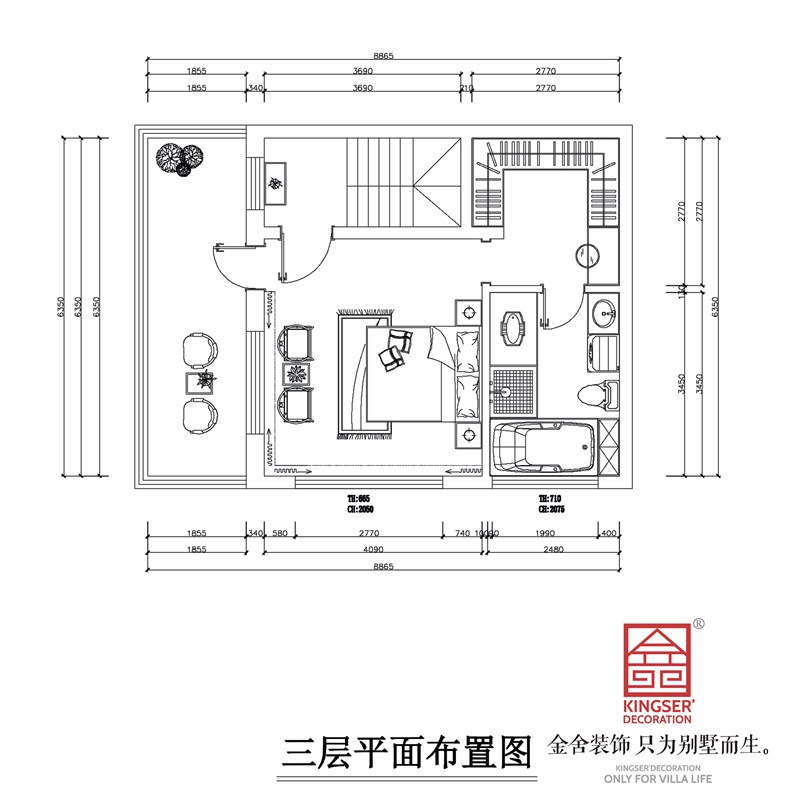 龍湖天宸原著獨(dú)棟別墅三層平面布置圖